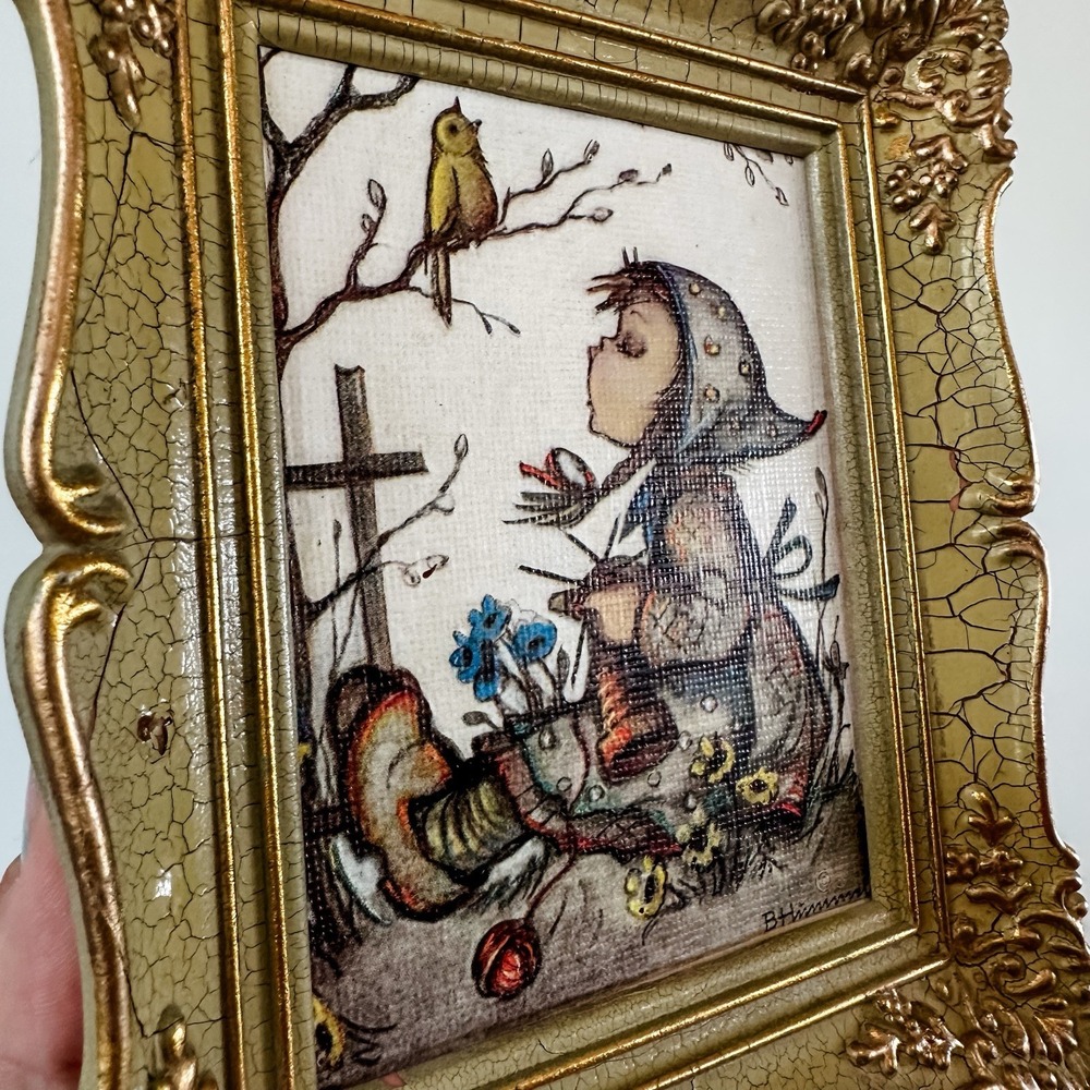 VTG M.J Hummel Framed Picture "Bird Duet" Ornate‎ Gold Massing Rott Germany - Picture 4 of 10